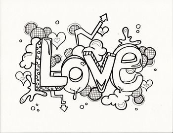 Love graphic doodle coloring page love coloring pages adult coloring books printables disney coloring pages printables