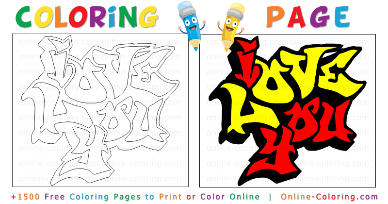 I love you graffiti free online coloring page