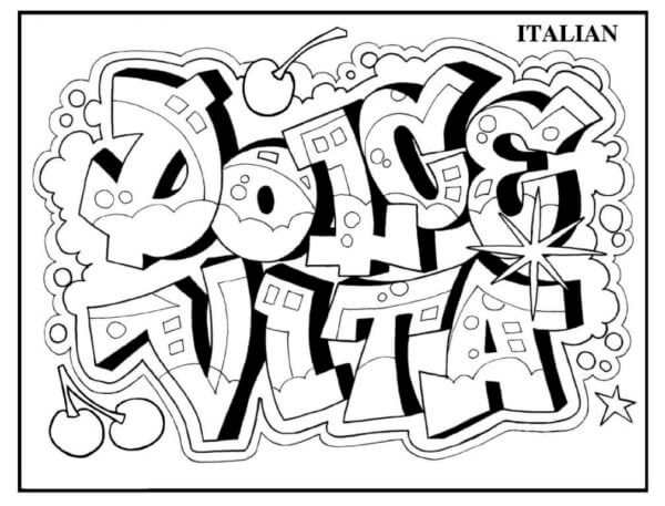 Flower graffiti with love coloring page