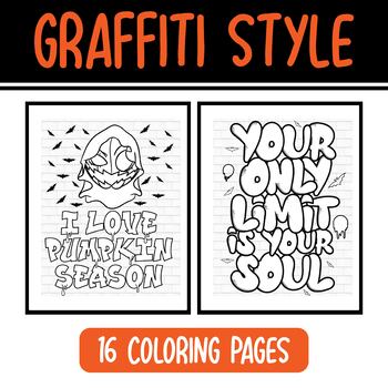 Halloween pumpkin graffiti style coloring pages by lustop tpt