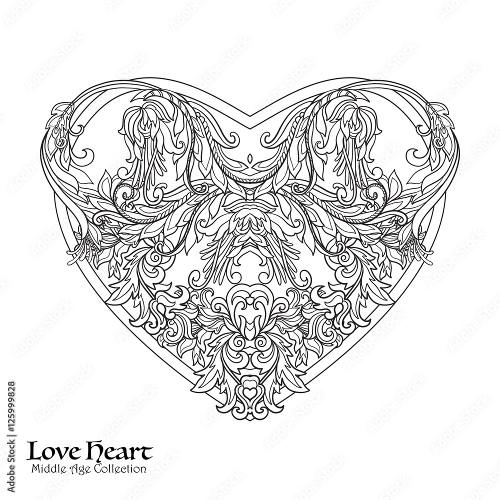 Decorative love heart coloring book for adult outline drawing coloring page vector