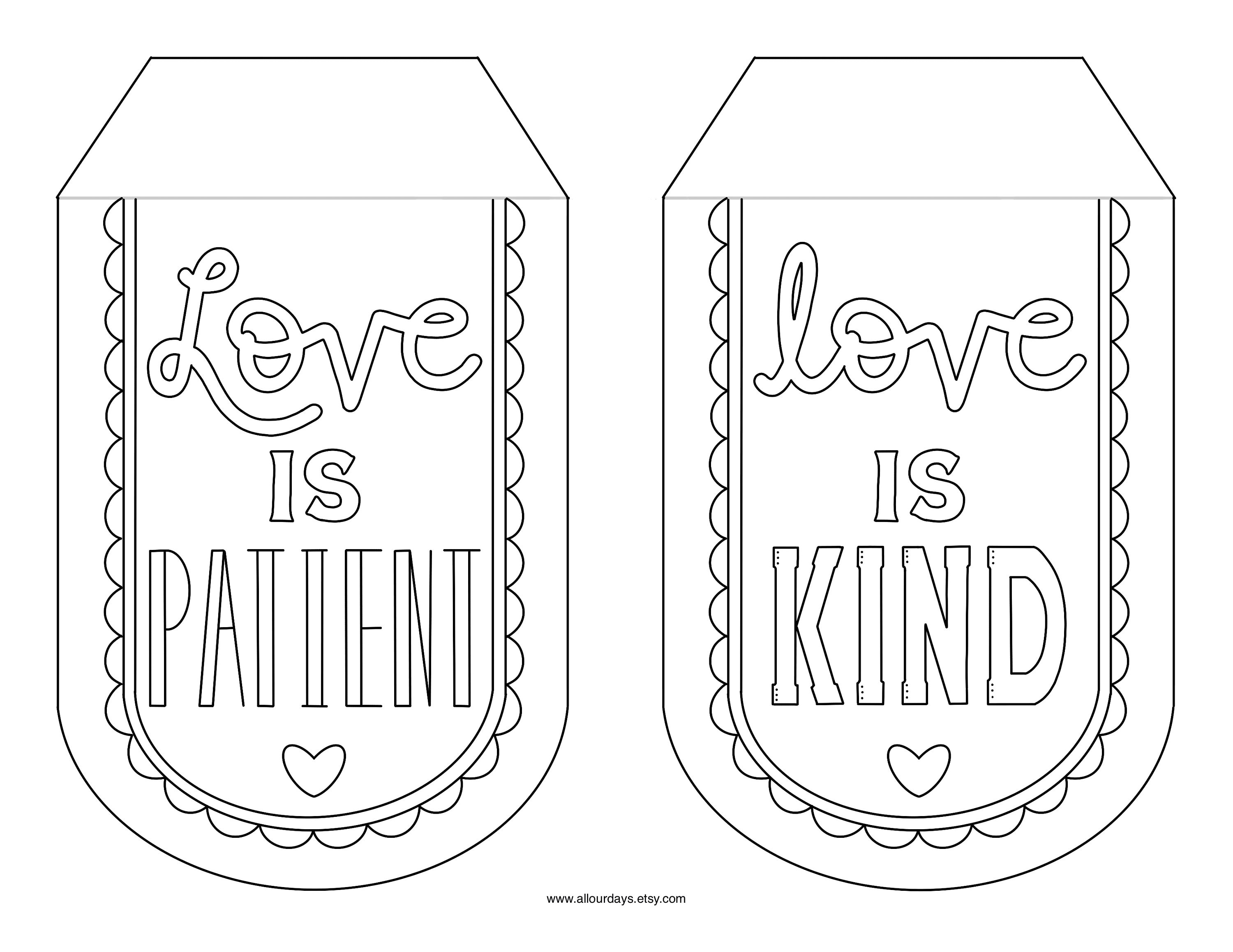 Love is patient love is kind color your own banner bunting