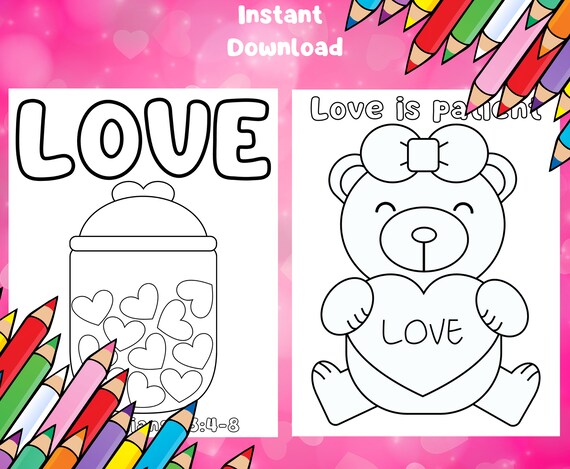 Corinthians love bible verse coloring pages for kids animal valentines day coloring sheets for kids pages instant download