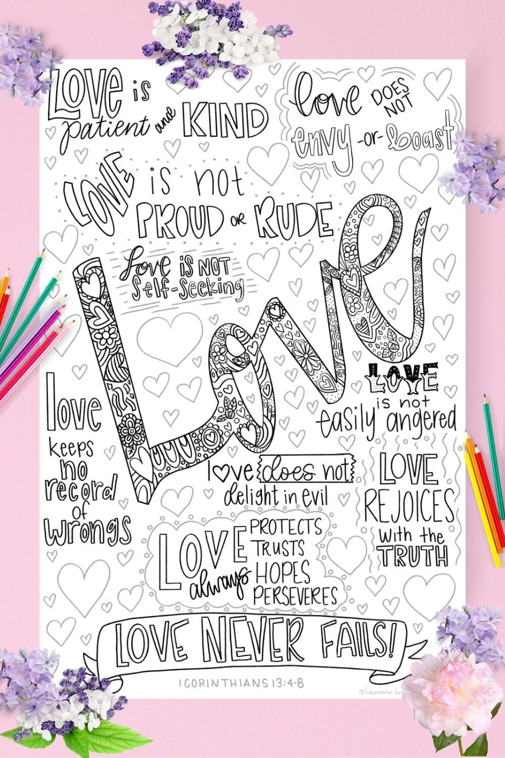 Giant coloring poster love corinthians instant download
