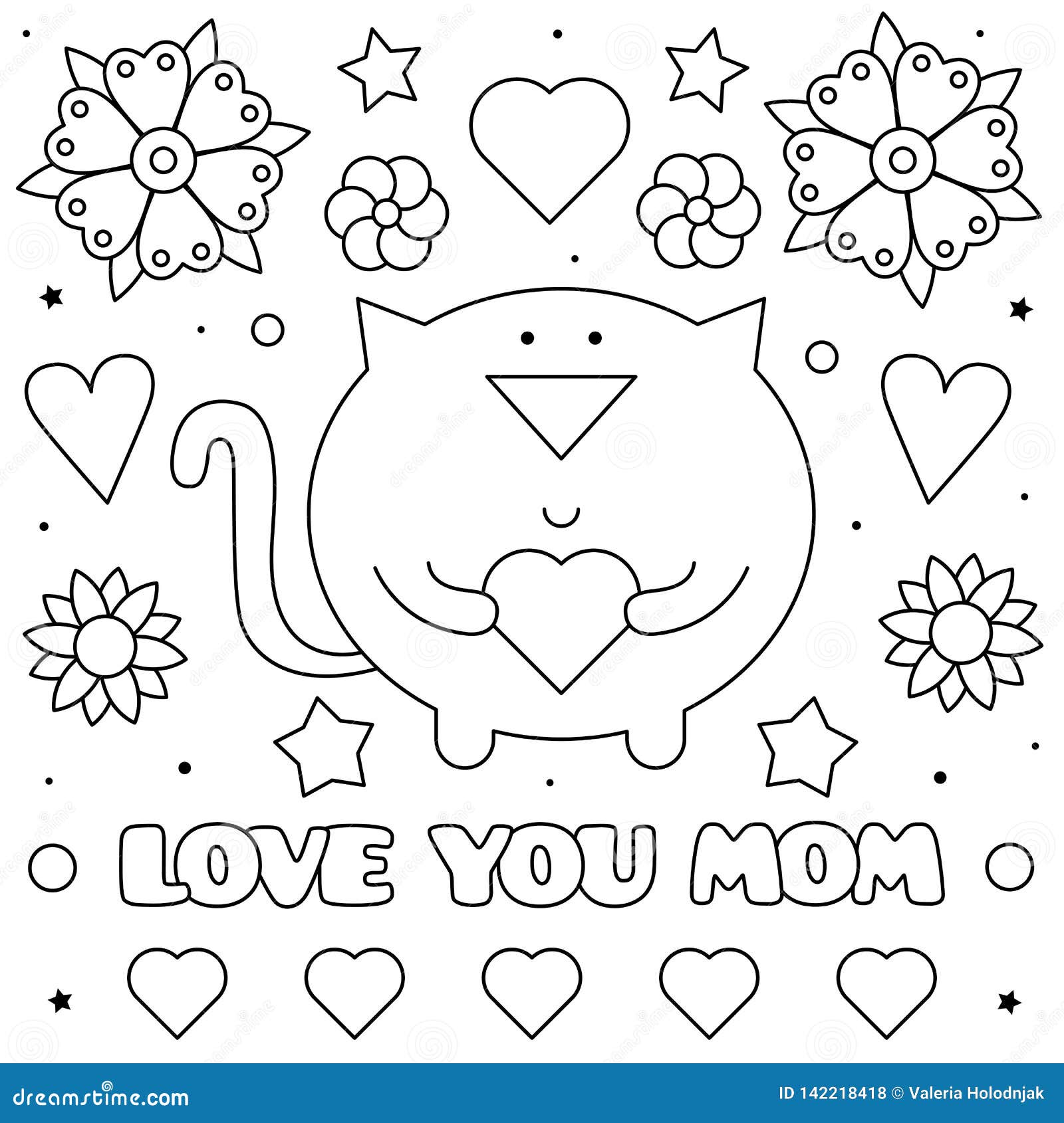Love you mom coloring page black and white vector illustration stock vector