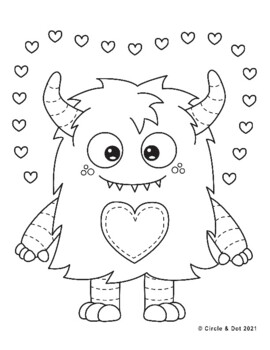 Valentines monster coloring page by circle and dot tpt