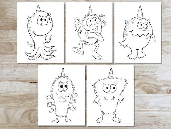 Cute monsters coloring page set downloadable pdf files