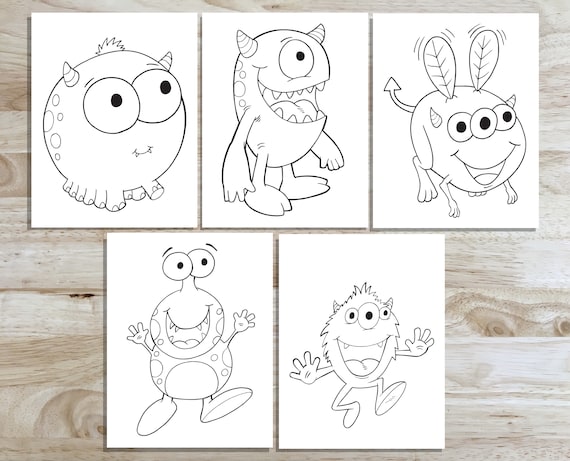 Cute monster coloring page set downloadable pdf files instant download
