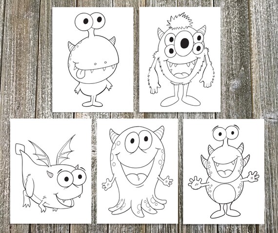 Cute monster coloring page set downloadable pdf files