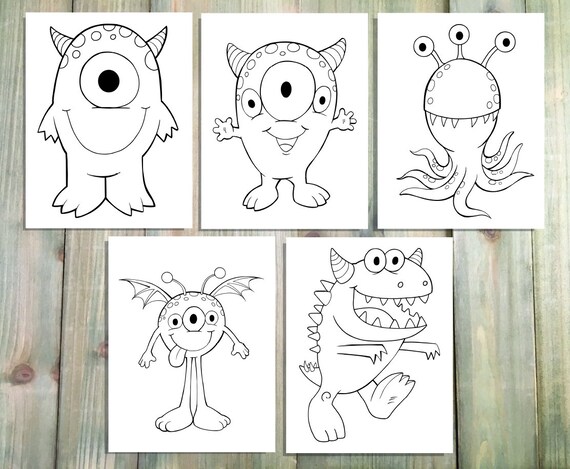 Cute monster coloring page set downloadable pdf files download now