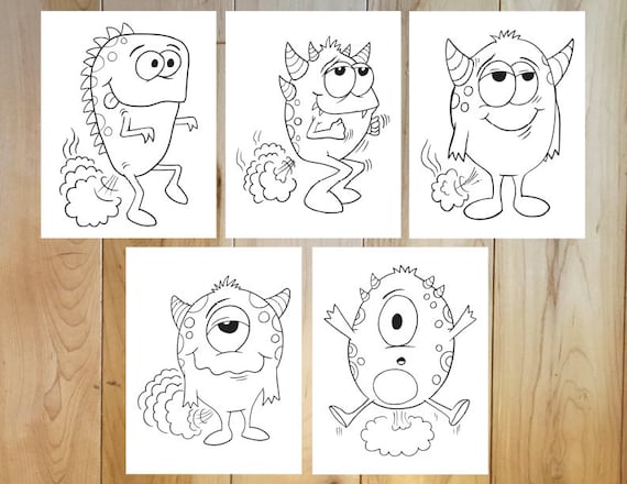 Fart monsters coloring page set downloadable pdf files