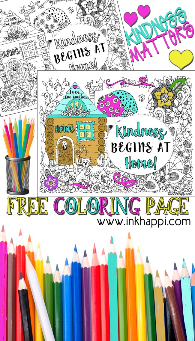 Kindness begins at home a coloring page and a message