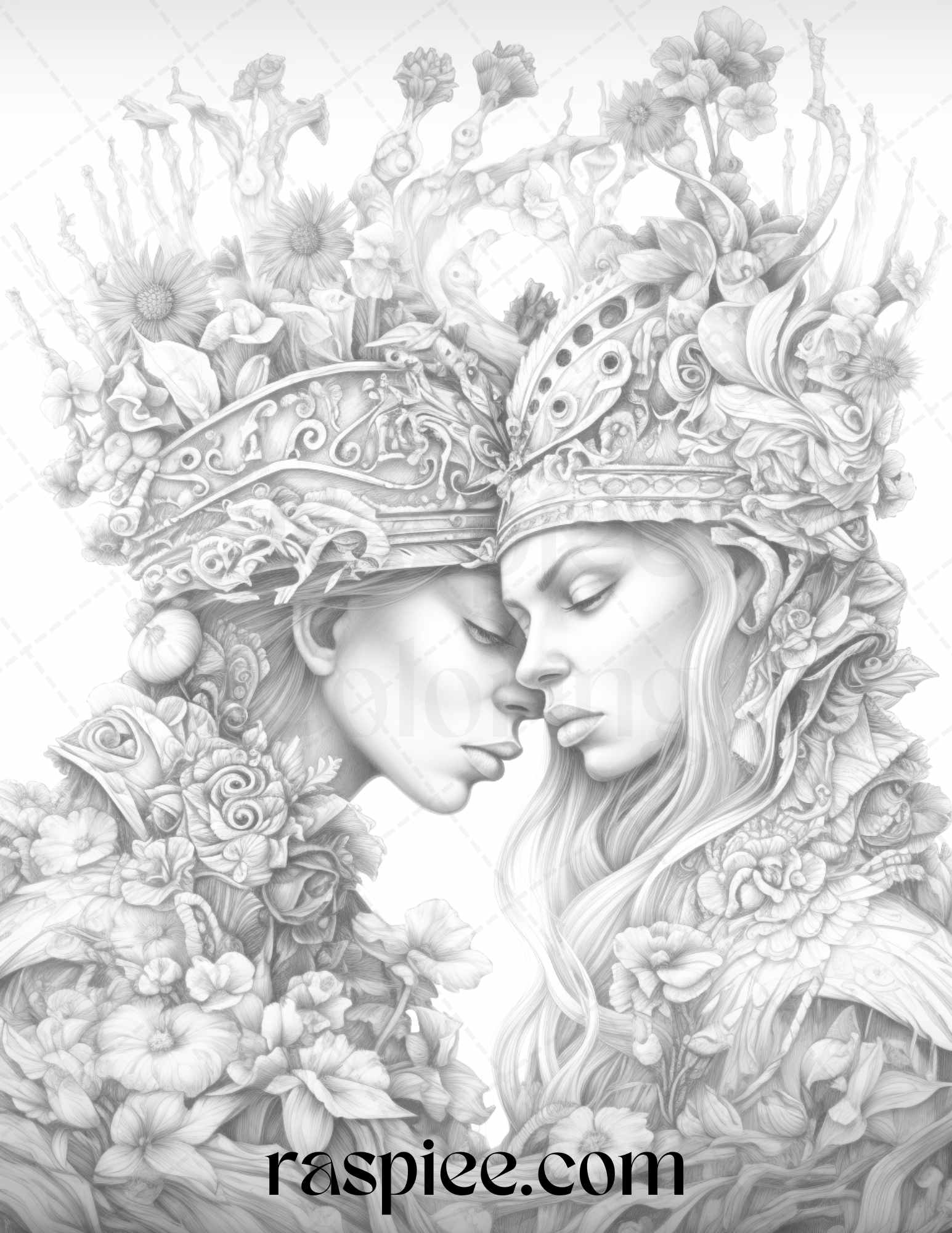 Romantic couple flowers grayscale coloring pages printable for adul â coloring