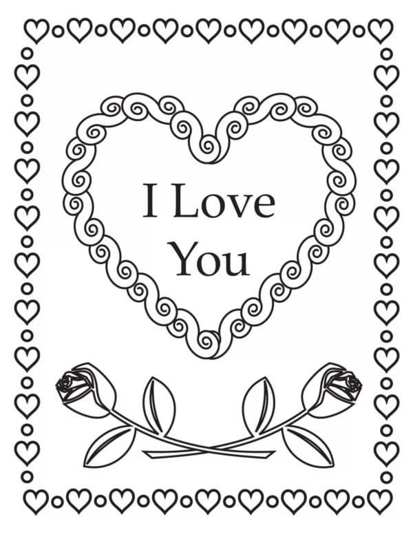 I love you with roses coloring page