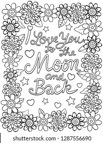 Love you moon back font flower stock vector royalty free