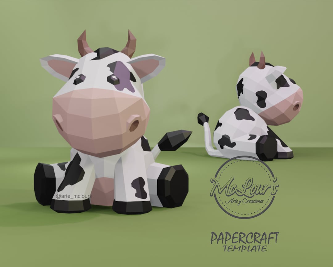 Sitting cow diy craft template pdf studio svg low poly papercraft d cow origami home decor instant download