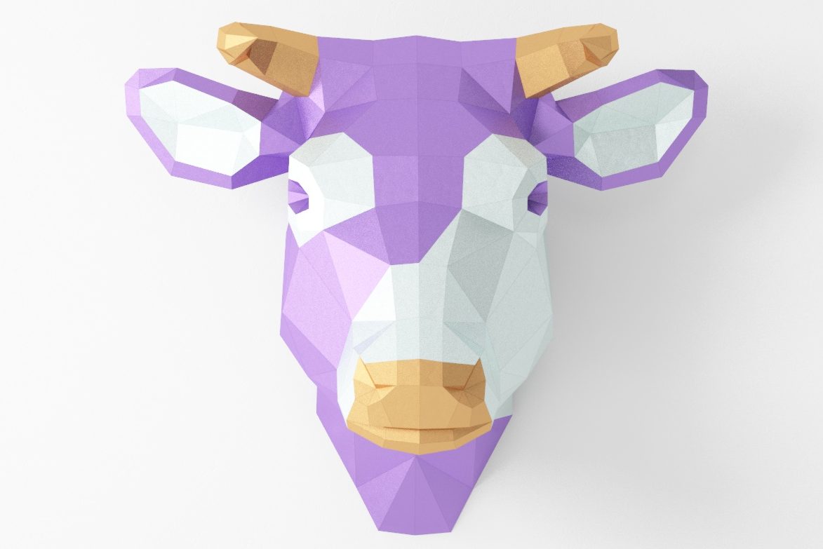 Cow head wall decor low poly pdf template