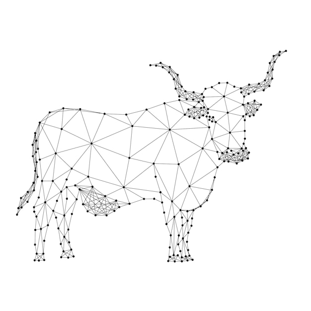 Premium vector cow with horns an farm pet from abstract futuristic polygonal black lines and dots low poly concept vector illustration