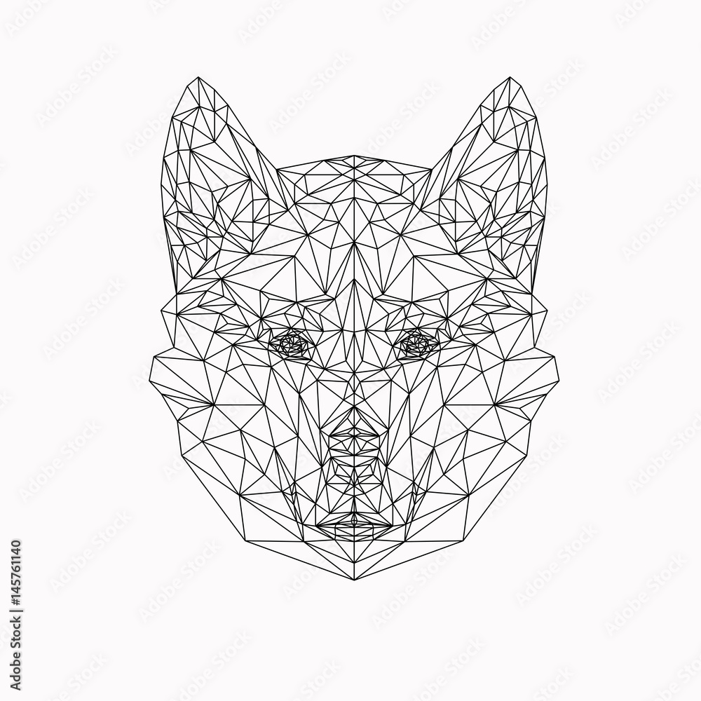 Vector dog in thin line style abstract low poly animal wolf face silhouette for banner adult coloring book pages and printing on t
