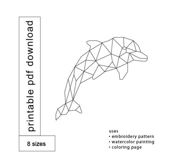 Dolphin pdf printable pattern use x inch paper low poly geometric embroidery paint color art print digital download