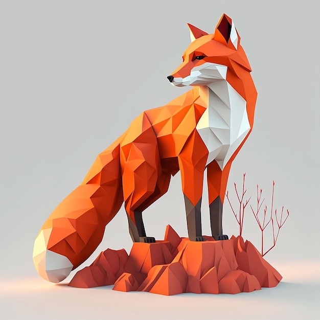 Premium photo ai generated illustration of a d low poly art fox rendered in gray on a plain backdrop