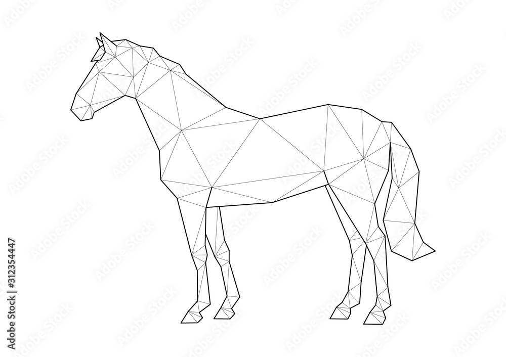 Low poly art of animals standing horse good for wall decoration printable images suitable for coloring pages vector