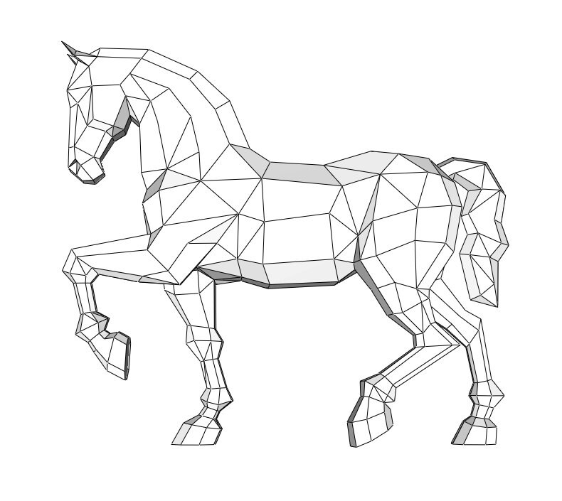 Horse diy metal welding low poly d model digital pattern pdf assembly scheme svg dxf cnc cut