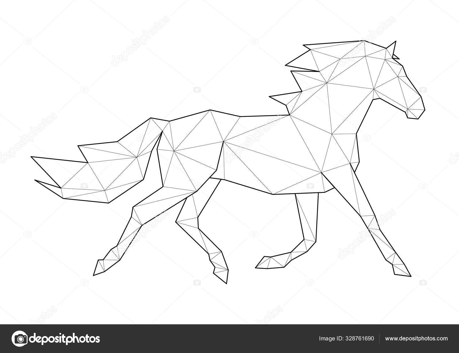 Low poly art of animals running horse good for wall decoration printable images suitable for coloring pages stock vector by katrinfreesoulart