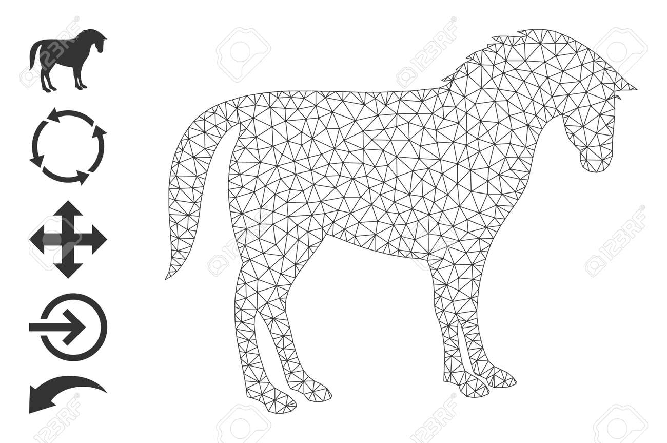 Vector horse mesh icon model abstract d mesh horse designed with polygonal grid polygonal carcass horse icon image in low poly style with connected linear items and other objects royalty free svg