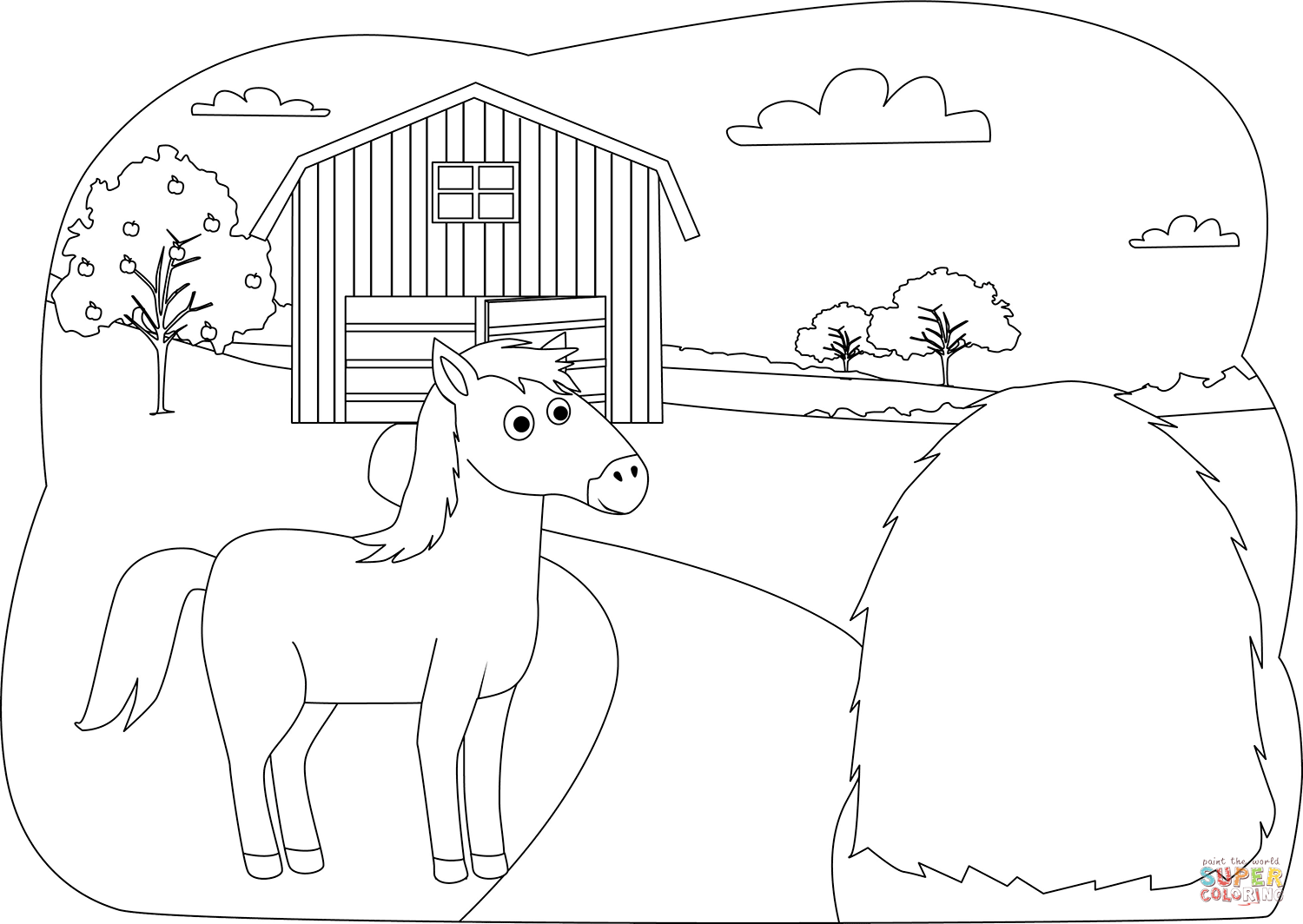 Horse on the farm coloring page free printable coloring pages