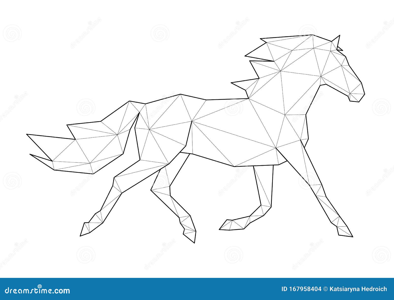 Low poly art of animals running horse good for wall decoration printable images suitable for coloring pages stock vector