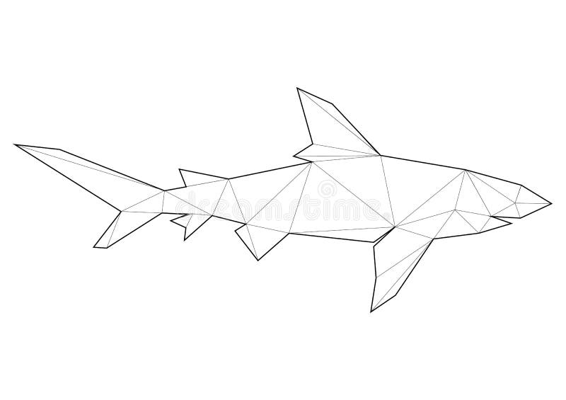 Low poly art of animals shark good for wall decoration printable images suitable for coloring pages stock vector