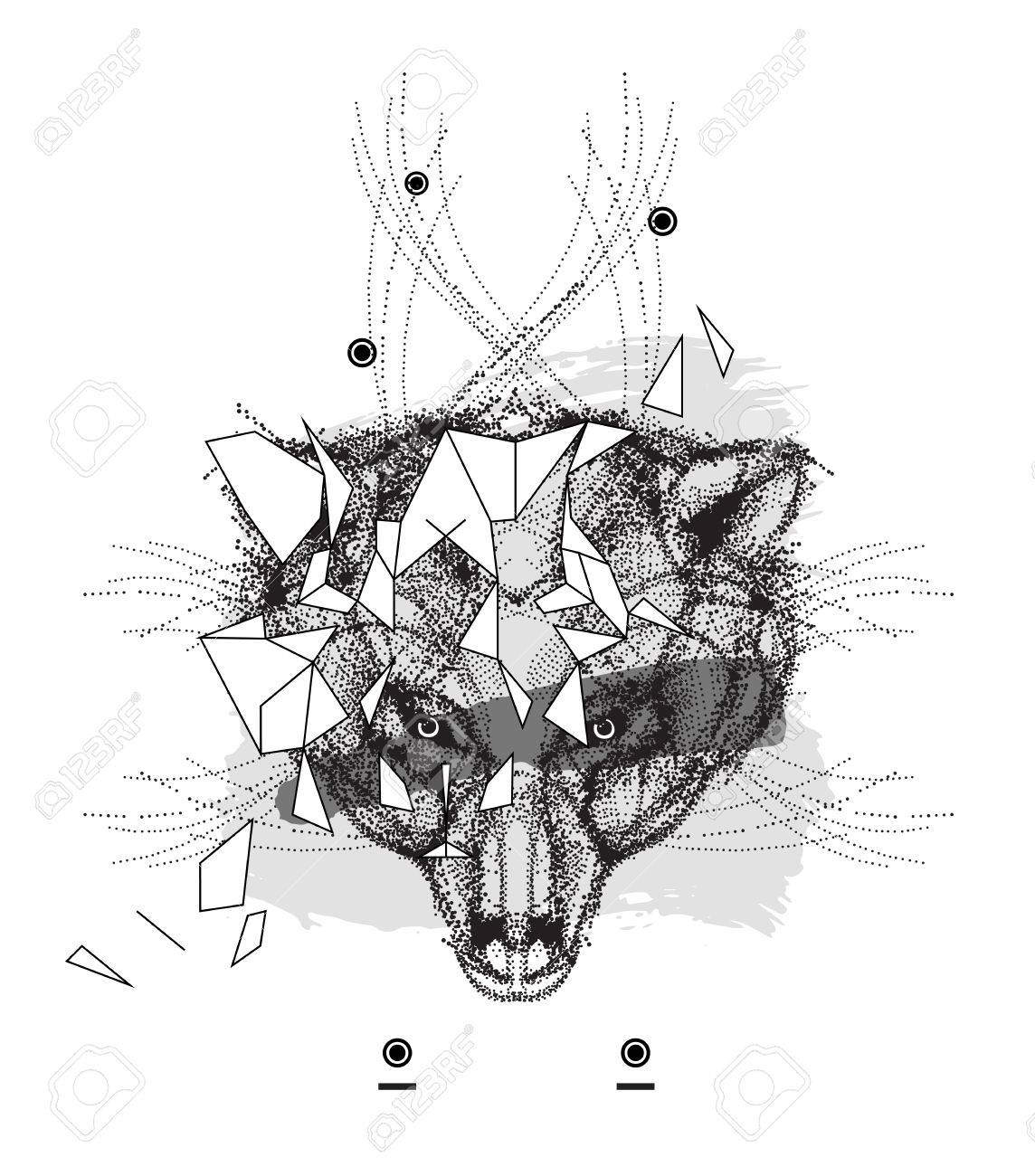 Animal bear head triangular icon geometric trendy line design vector illustration ready for tattoo or coloring book wolf head low