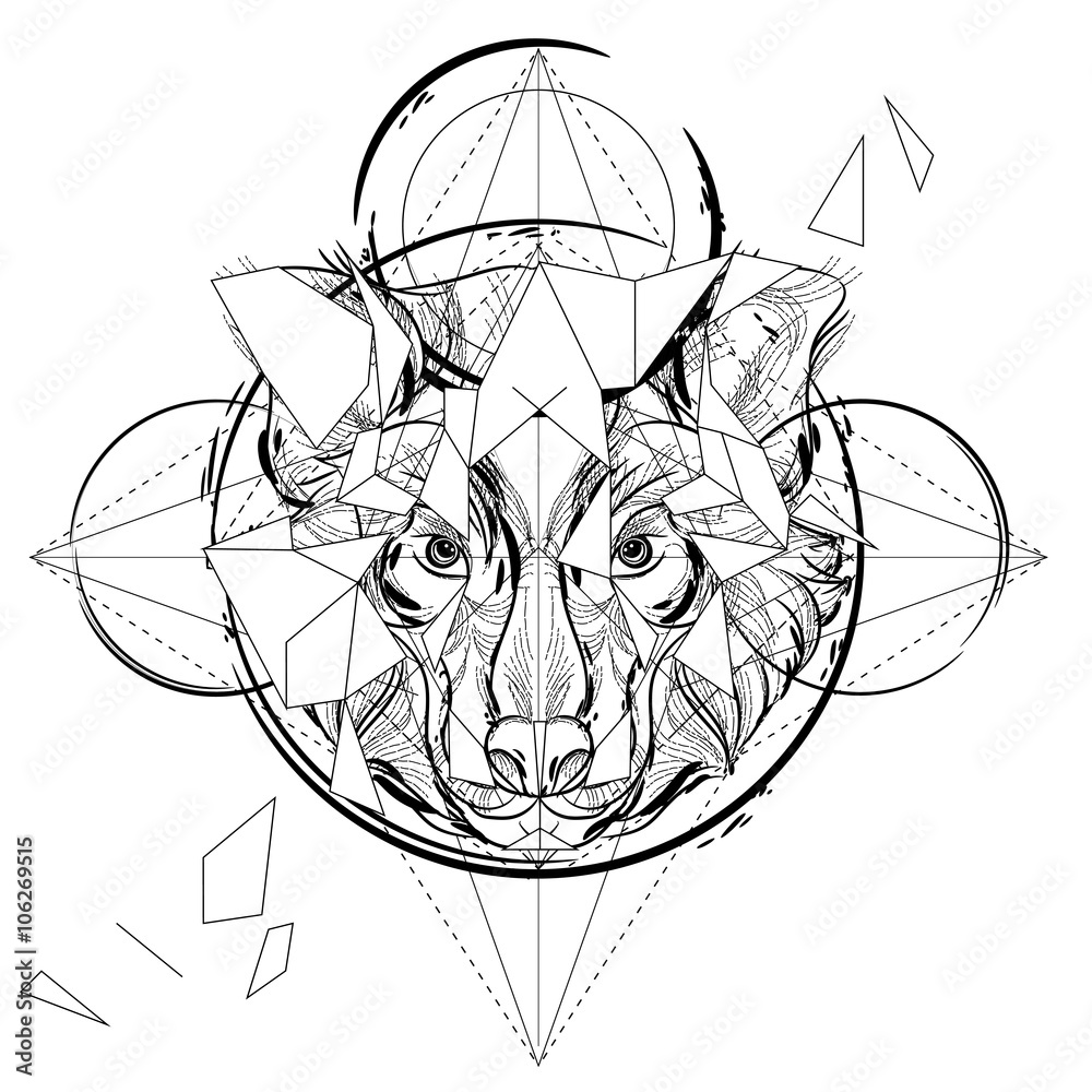 Animal head triangular icon geometric trendy line design vector illustration ready for tattoo or coloring book wolf head low