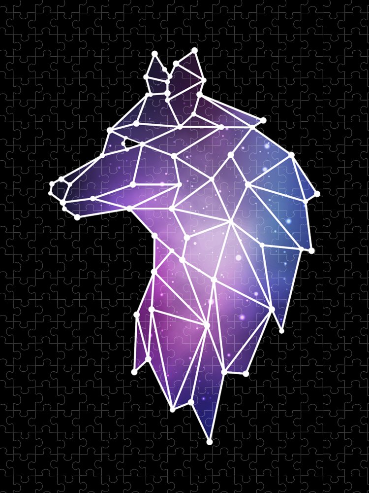 Geometric wolf low poly galaxy wolf pack jigsaw puzzle by mister tee