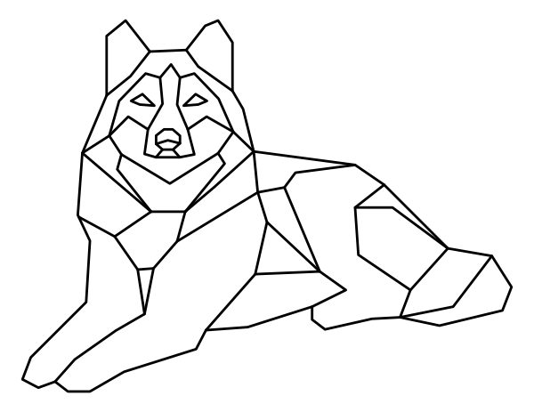 Printable geometric wolf lying down coloring page