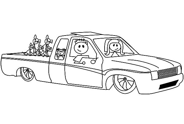 A family in lowrider cars coloring pages