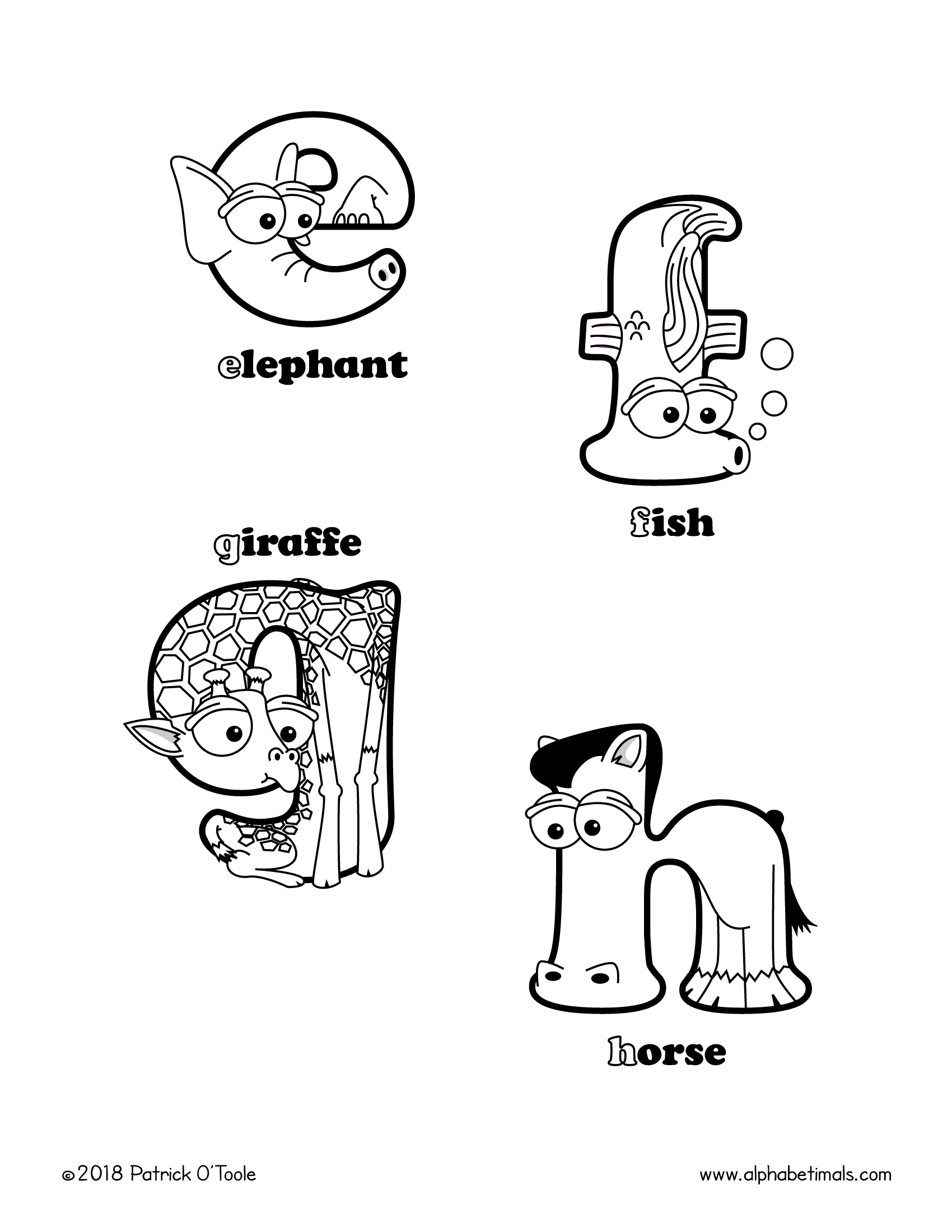 Printable coloring pages lowercase letters animals