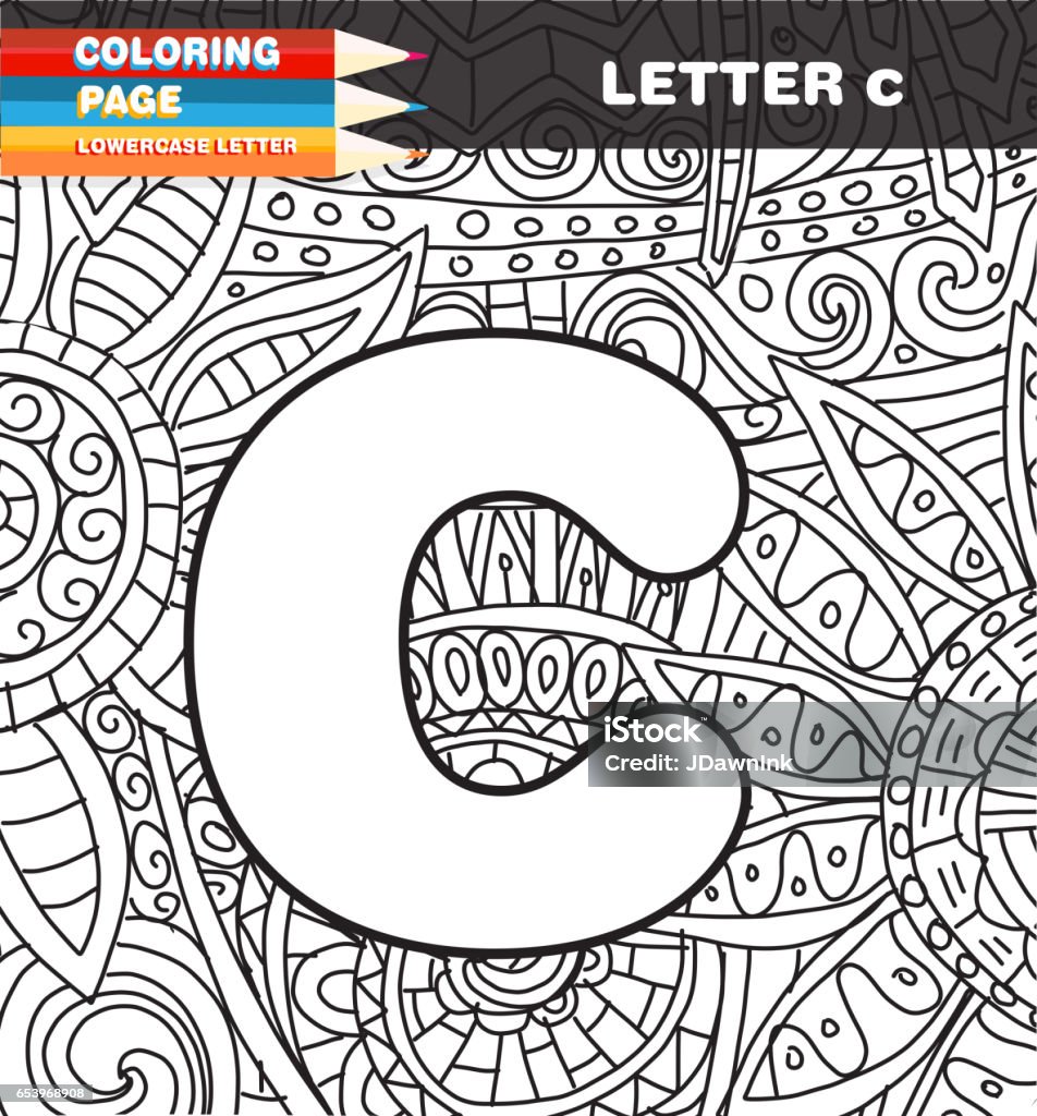 Lower case letter coloring page doodle stock illustration