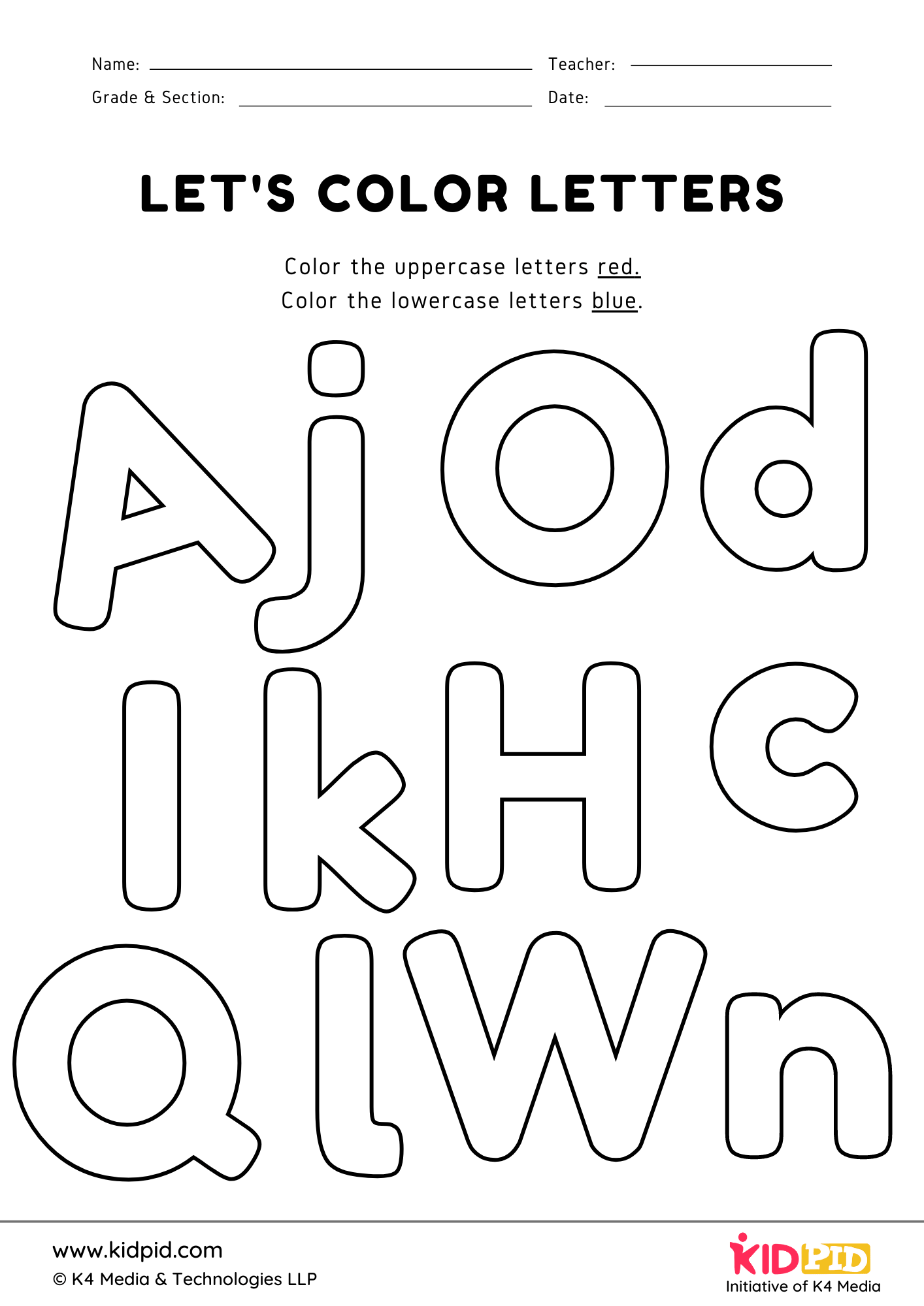 Uppercase and lowercase letters coloring printable worksheet