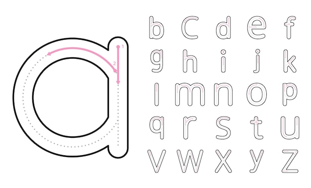 Premium vector how to write lowercase letters with tracing guide for kids