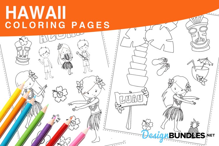 Hawaii coloring pages design bundles