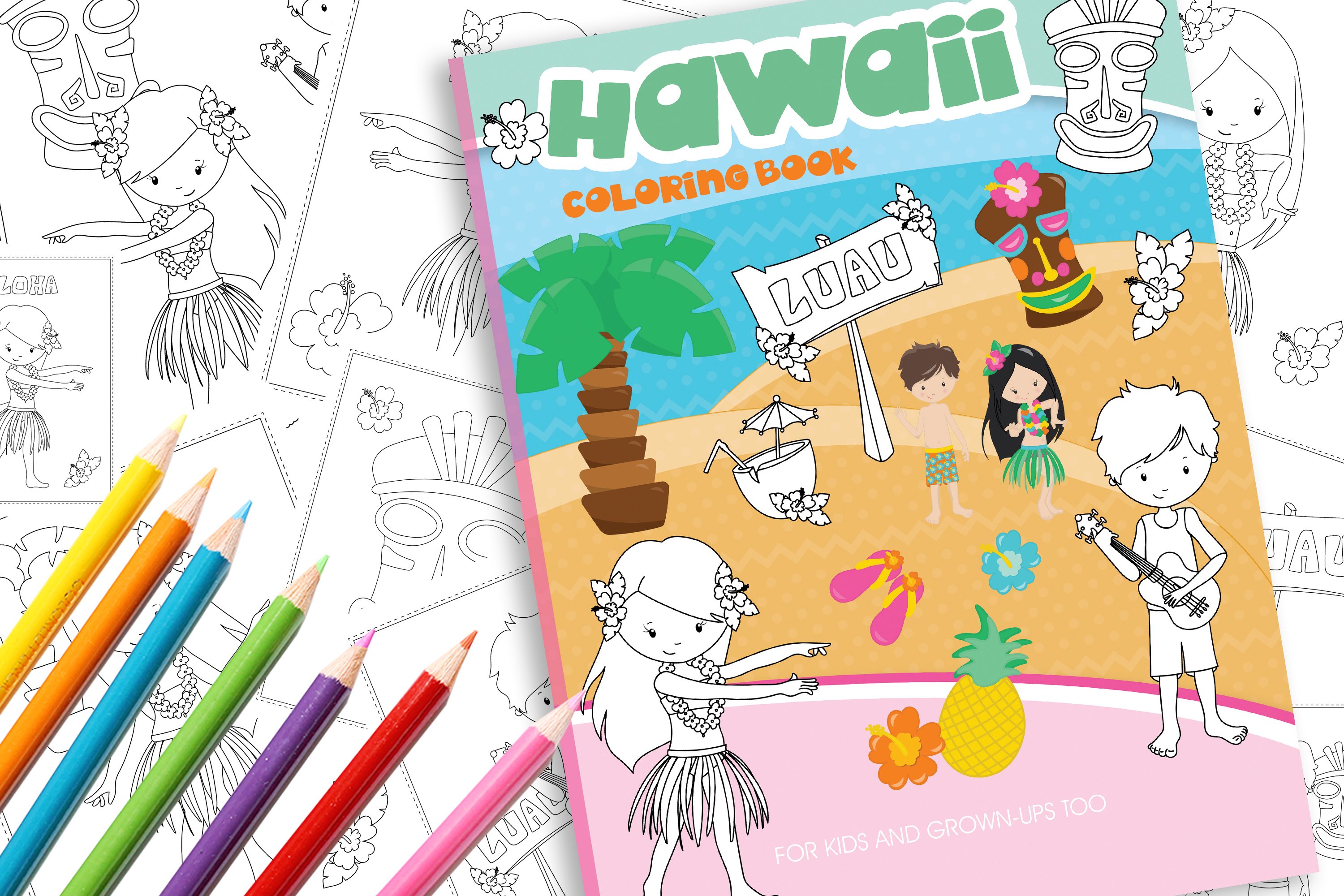 Hawaii coloring pages design bundles