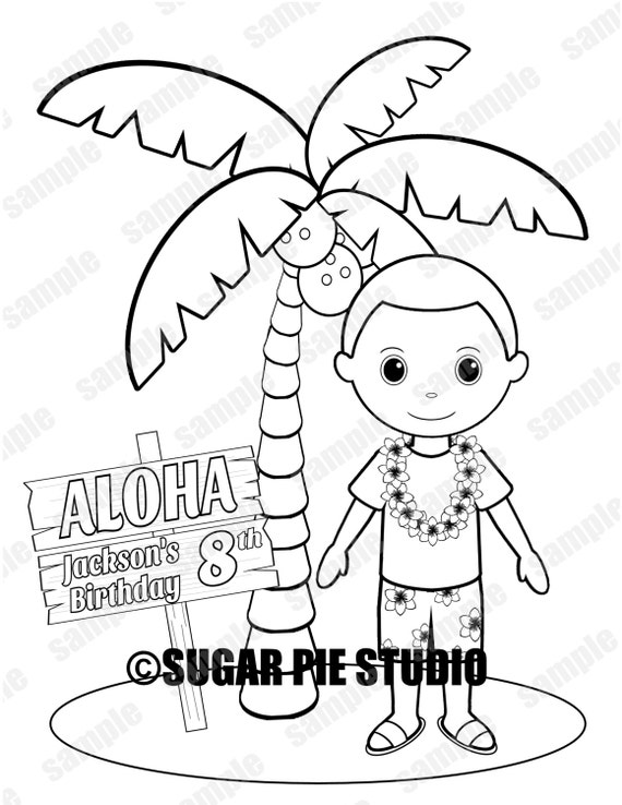 Personalized luau coloring page birthday party favor colouring activity sheet personalized printable template