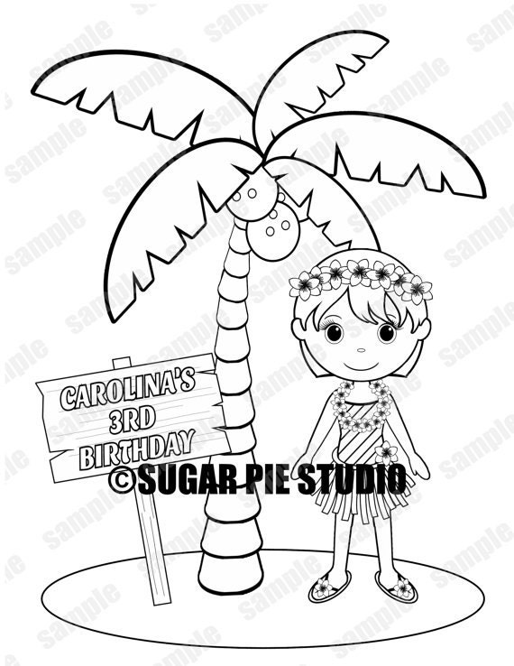 Personalized luau coloring page birthday party favor colouring activity sheet personalized printable template