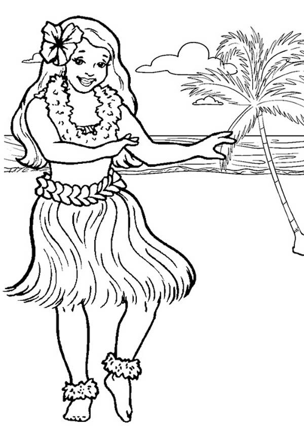 Hawaiian hula dancer coloring page