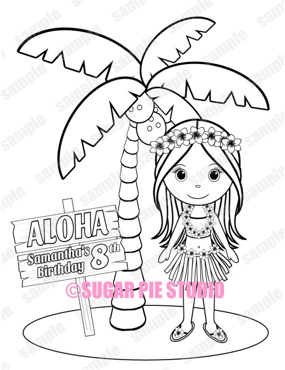 Personalized luau coloring page birthday party favor colouring activity sheet personalized printable template