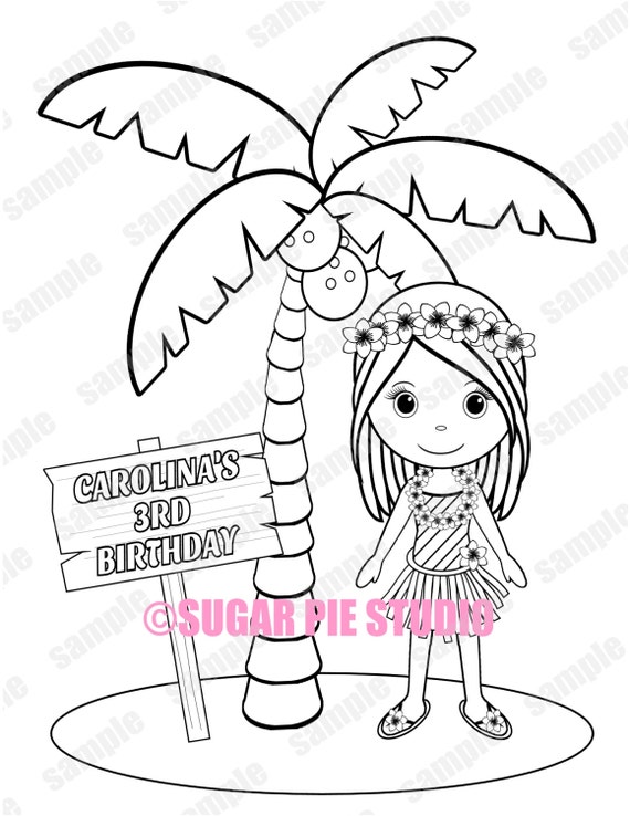 Personalized luau coloring page birthday party favor colouring activity sheet personalized printable template