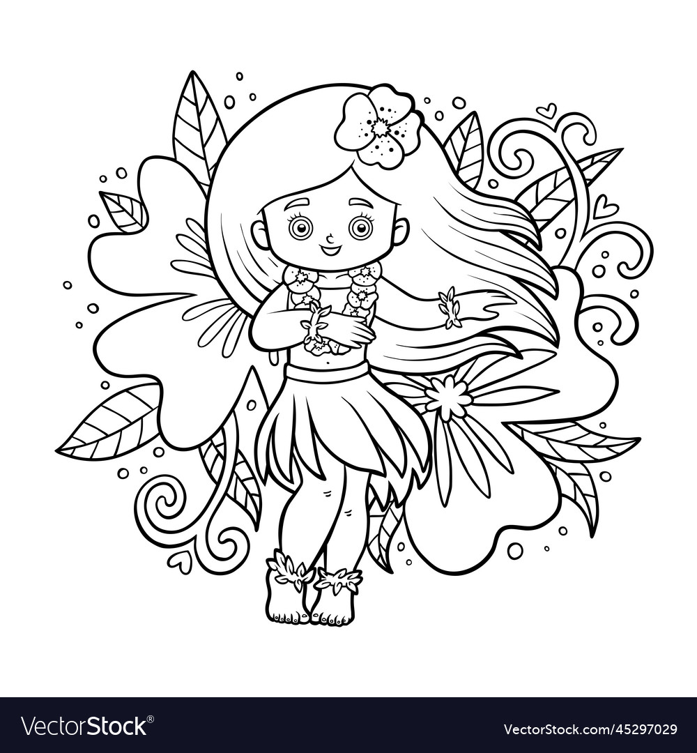 Coloring book hawaiian girl dancing hula vector image