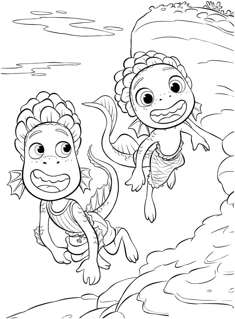 Disney pixar luca and alberto coloring page